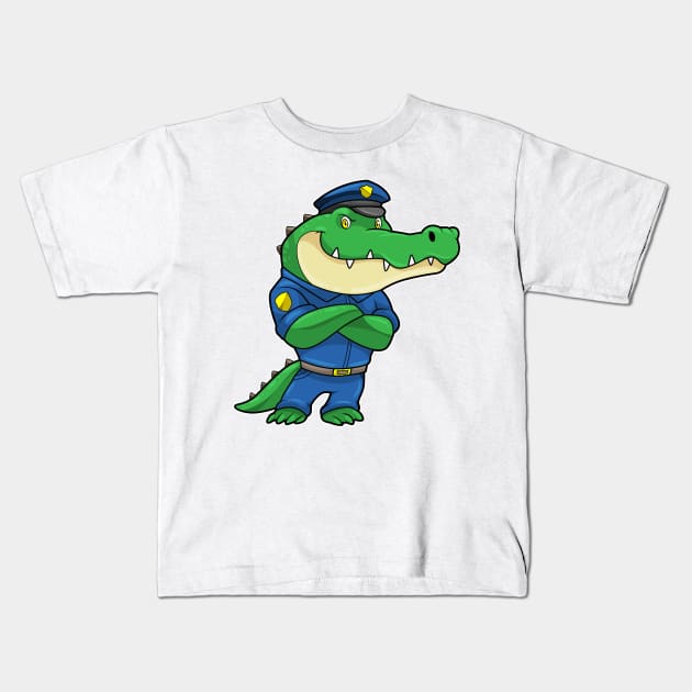 Crocodile as Police officer with Police uniform Kids T-Shirt by Markus Schnabel